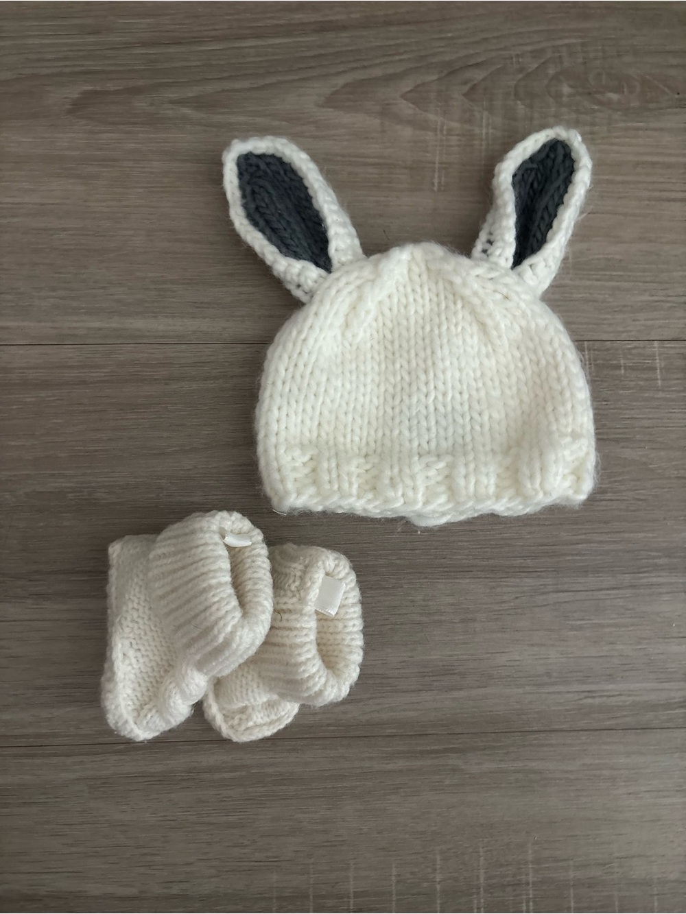 The Blueberry Hill Cream Knit Bunny Ear Baby Hat & Carters Booties Newborn